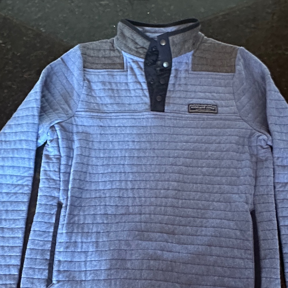 Vineyard Vines Blue Quilted Pullover with Button Accents
